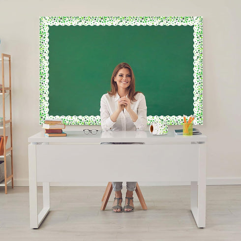 49.2 Ft St. Patrick's Day Bulletin Board Border Roll, Shamrock Clover Bulletin Board Border Trim for St. Patrick's Day Irish Holiday Classroom Off...