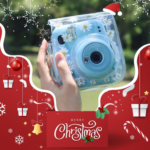 Clear Case for Fujifilm Instax Mini 12/11/9/8 Instant Camera Bag - Instax Mini 11 case with Adjustable Shoulder Straps (Transparent Daisy)(No Came...