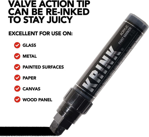 Krink K-55 Black Paint Marker - Vibrant and Opaque Fine Art Acrylic Paint Pens for Smooth Surfaces - Acrylic Paint Markers for Metal Paper and Pai...