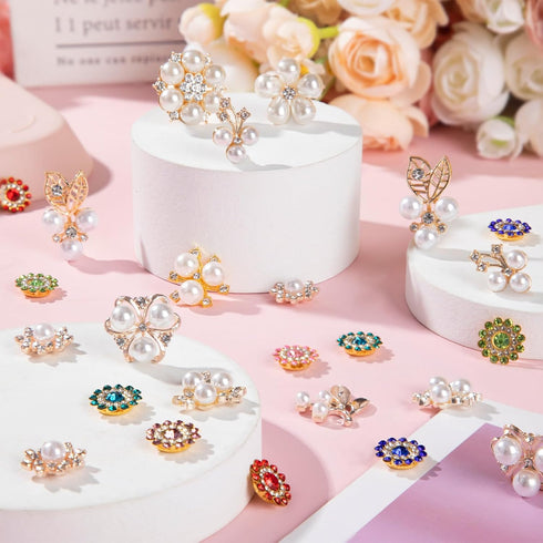 360 Pcs Rhinestone Buttons Flower Buttons Sets, DIY Flat Back Flower Rhinestone Buttons, Faux Pearl Embellishments Buttons Crystal Glass Beads for...