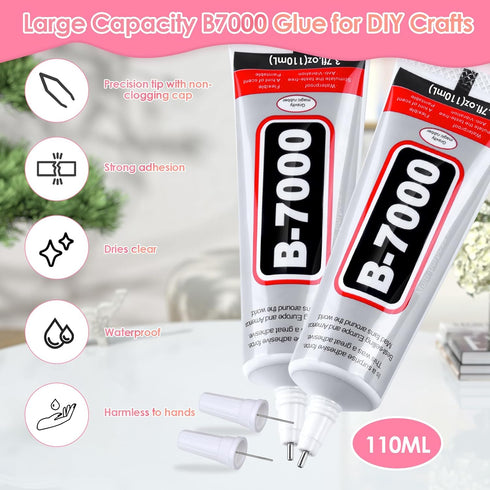 2 x 110ML B7000 Rhinestone Glue with Clear Rhinestone Kit, B-7000 Glue with Flatback Gems Crystal Rhinestones Jewelry Making Tools for Clothes Tum...