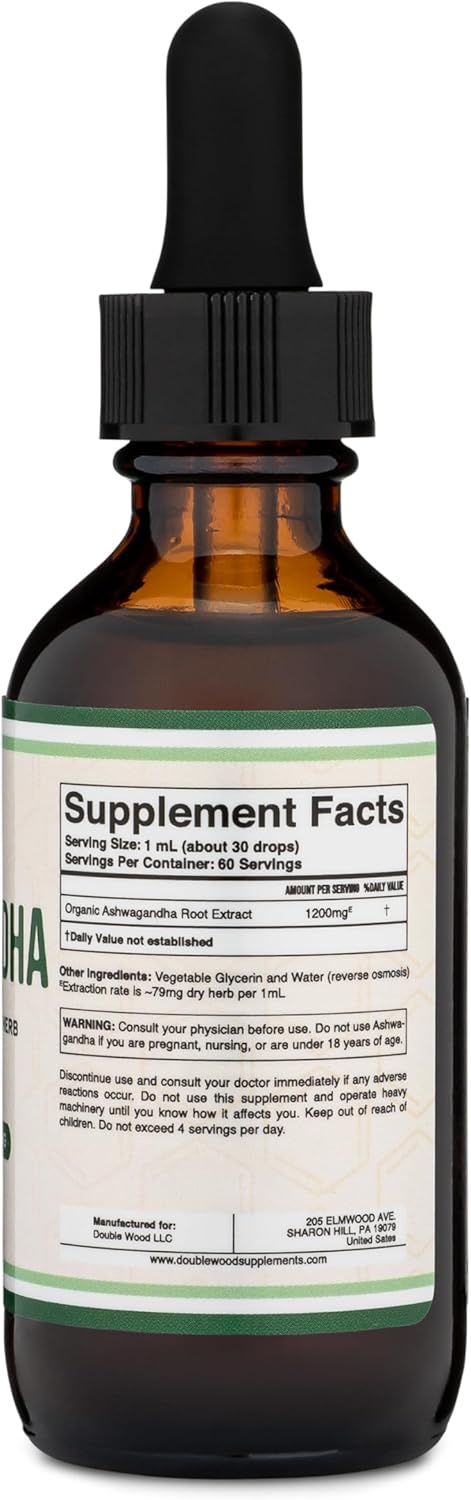 Ashwagandha Organic Drops for Stress Relief (1,200mg, 60 Servings) Ashwagandha Tincture for Adrenal Support and Cortisol Manager (Vegan Safe, Glut...