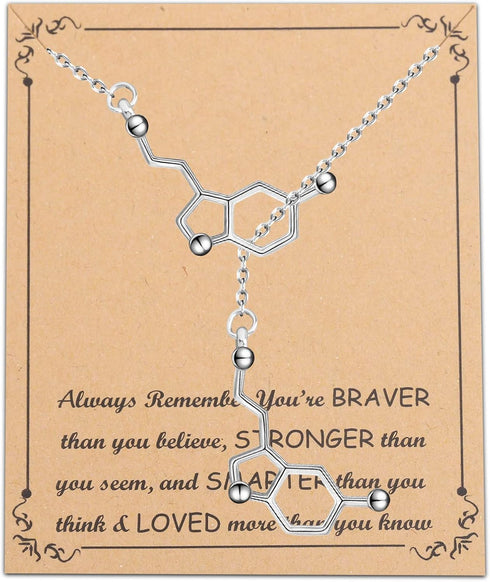 FUSTMW Happiness Serotonin Molecule Y Necklace Chemistry Jewelry Science Teacher Gifts for Science Lovers (25.5inches y necklace)...