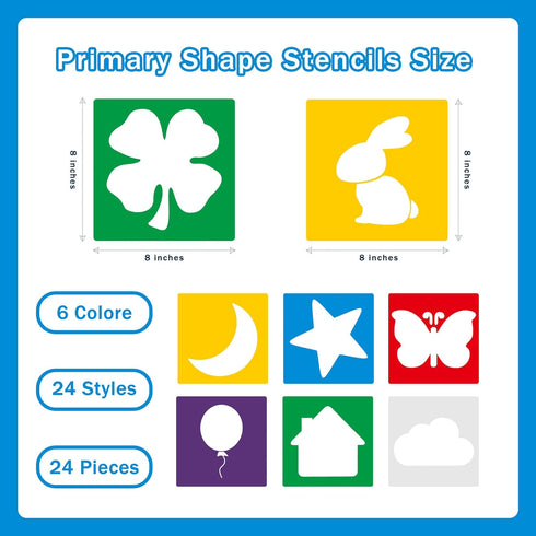 24 Pieces Stencils for Kids,Large Drawing Stencils Chalk Stencils,8 Inches Washable Shape Template Stencils Kit for Kids Crafts,Painting Drawing,S...