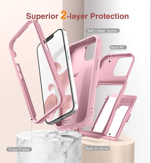 WeLoveCase iPhone 14 Plus Case for Women, Men Defender Credit Card Holder Cover with Hidden Mirror, Three Layer Shockproof Heavy Duty Protection C...