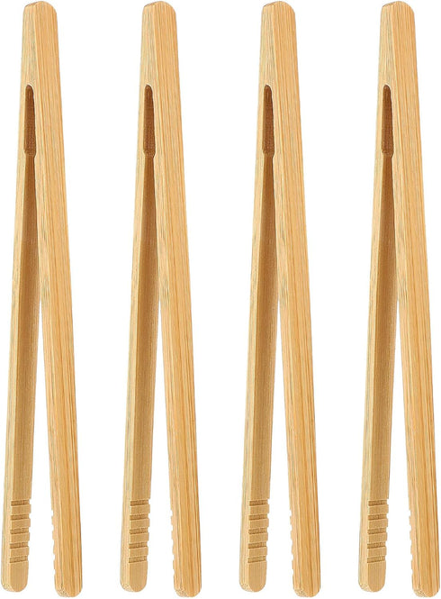 4 Pieces Toaster Tongs, 7 Inch Bamboo Tongs Anti-Slip Wooden Cooking Tongs Small Kitchen Tongs for Serving Food Toaster Fruits Bread Pickles Barbe...