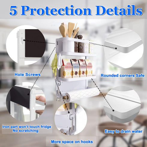 Magnetic Spice Rack for Refrigerator White Magnetic Paper Towel Holder for fridge Magnetic Shelf Magnetic Shelves Fridge Magnet Organizer Spice Ra...