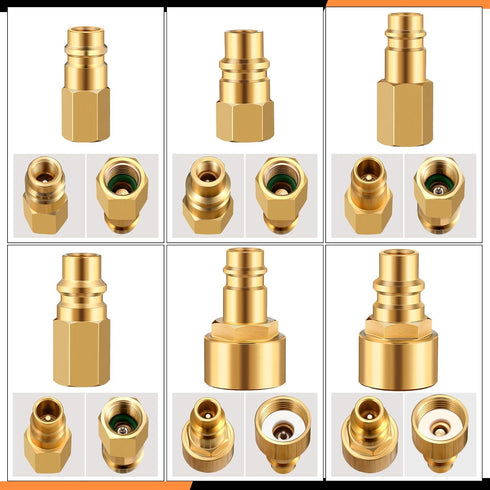 6 Pcs R1234yf to R12 Retrofit Conversion Adapter Fitting Kit Compatible with 1/4 Sae Thread Low High Side Retrofit Conversion Ac Charging Port Ada...