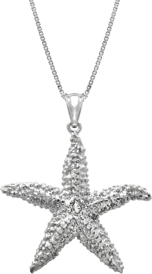 Honolulu Jewelry Company Sterling Silver Textured Starfish Ocean Sea Life Necklace Pendant with 18" Box Chain...