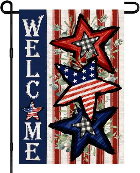Independence Day 4th of July Garden Flag Burlap 12x18 Inch Double Sided, Patriotic American Stars and Stripes Yard Outdoor Decor DF304...