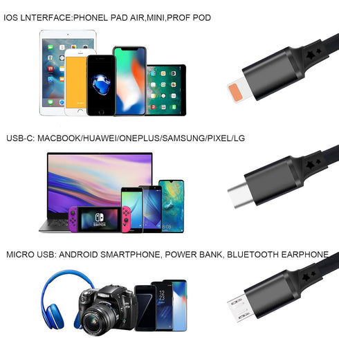 [2024 Upgraded 2 Pack Multi Retractable Charging Cable, 3 in 1 USB Charging Cable with USB C/Micro USB/Phone Port, 3.3FT Charging Cable for Phone ...