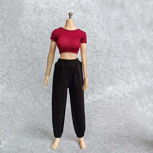 1/6 Scale Figure Doll Clothes T-Shirt + Pant Costume for 12 inch Female Action Figure Phicen/TBLeague Toy Clothes (Red+Black)...