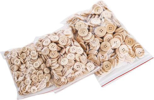 Tosnail 600 Pieces Wooden Buttons Round Blank Wood Buttons for Crafts and Sewing Project - 15mm, 20mm, 25mm, 4 Holes, Natural Color...