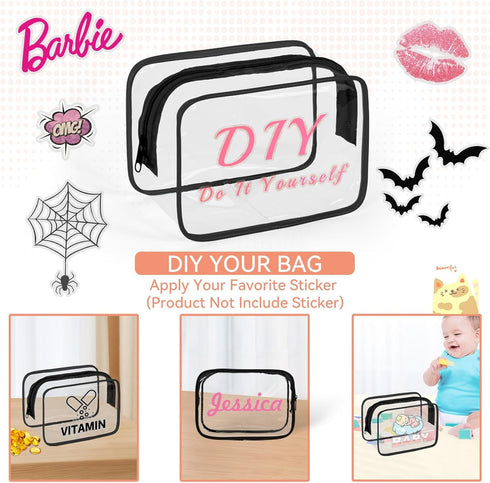 12 PCS Clear Toiletry Bag for Women Men, Transparent Cosmetic Bag for Travel Makeup Organizer TSA Approved Pouch - Black,Small...