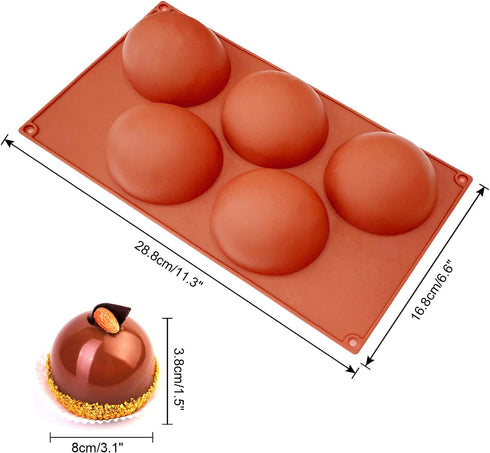 Extra Large 5-Cavity Semi Sphere Silicone Mold, 3 Packs Half Sphere Silicone Baking Molds for Making Chocolate, Cake, Jelly, Dome Mousse...