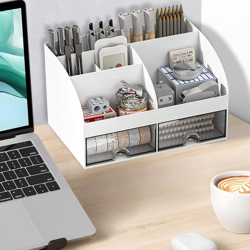 Desk Organizer, Desktop Organizers and Accessories with 6 Compartments and 2 Drawers, Aesthetic Desk Accessories for Home, Office, School...