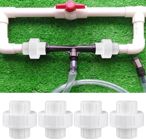 2 Pack 1/2" PVC Pipe Union Fittings PVC Adapter with EPDM O-Ring White 1/2 Inch Slip Union Coupling Adapter Schedule 40 for Irrigation, Pool & Spa...