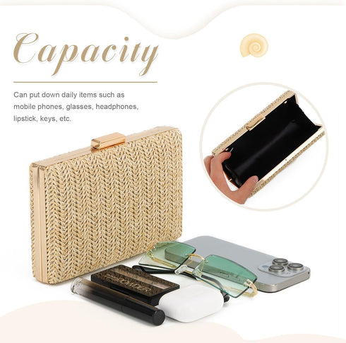 Straw Clutch Purses Women Summer Beach Handbags Clutch Purses Chain Crossbody Shoulder Bag Evening Bag...