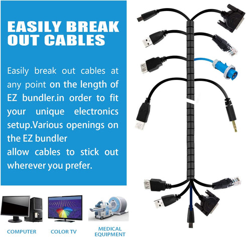 Cable Sleeve Organizer 19.7ft Cord Wire Wrap Coiled Tube Sleeve Cable Management Sleeve for Home Office PC TV Black...