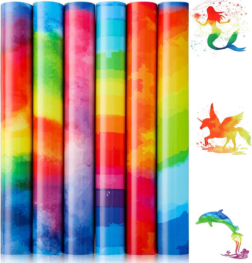 6 Sheets Tie Dye Iron on Vinyl, Ombre Glitter Vinyl Sunflower Heat Transfer Vinyl Rainbow HTV, 10 x 12 Inch Watercolor Pastel Heat Transfer Vinyl ...