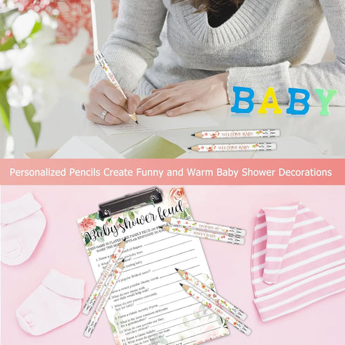 72 Pcs Baby Shower Half Pencils - 4 Inches Baby Shower Floral Pencils with Erasers - Mini Pencils Baby Shower for Girl Boy Kids School Office Baby...