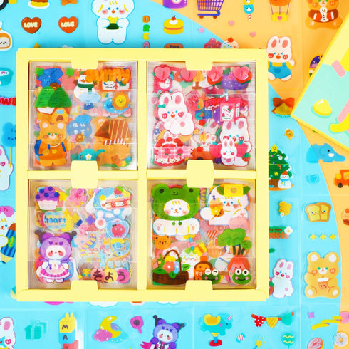 Cute Kawaii Cartoon Stickers Set -Transparent PET Scrapbook Sticker Decorative Decal for Bullet Journaling,DIY Arts Crafts,Album,Planners,Junk Jou...