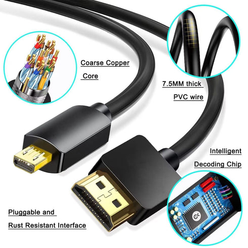 Micro USB to HDMI Converter, 4K 1080P HDMI Extender Cable 1.5M/ 5ft Adapter, Copy and Expand Videos Pictures from Mobile Phone or Tablet to HDTV M...