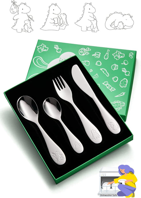 Toddlers Silverware Set, 18/10 Stainless Steel Safe Kids Silverware, Cute Baby Utensils Reusable Metal Mirror Polished Child Flatware Cutlery Incl...