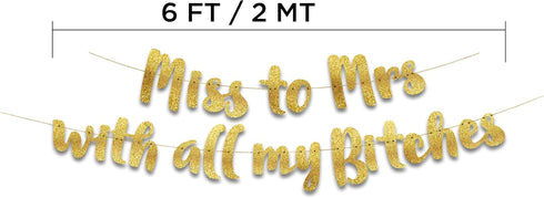 Miss to Mrs Classy & Sassy Bachelorette Gold Glitter Banner - Bachelorette Party Decorations, Favors and Supplies...