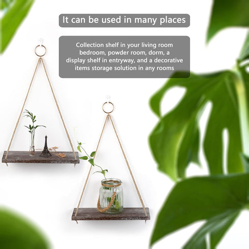 MITIME Hanging Shelves - Indoor Plant Shelf & Wall Hanging - Floating Shelves for Bedroom, Bathroom, Living Room - Macrame Wall Decor, Boho Style,...