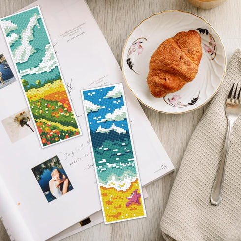 6pcs Scenery Cross Stitch Bookmark Kit DIY Beach Stamped Embroidery Bookmark Kits 8x2.4" Mountain Needlepoint Bookmark Kit with Instruction Aurora...