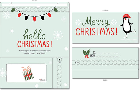 Holiday Card | Zip-Open Money Holder w/Clear Plastic Window for Cash, Check, & Gift Card (Penguin - Hello Christmas)...