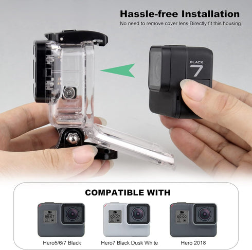 Waterproof Housing Case with Diving Filters for GoPro Hero 5 6 7 Black Hero (2018) Cameras - 45M Underwater Diving Housing Shell with Red/Light Re...