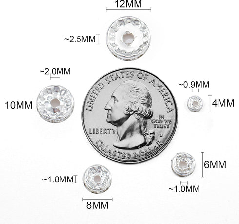 Guoxin 100Pcs Rondelle Spacer Beads Round Crystal Charms Czech Rhinestone Silver Plated Spacer Loose Beads for DIY Bracelet Necklace Jewelry Makin...