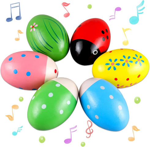 LOOIKOOS Wooden Egg Shakers Maracas Percussion Musical for Party Favors Easter Basket Stuffers for Babies Shaker Eggs for Toddlers(6pcs)...