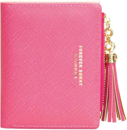 Womens Small Wallet Mini Purse Bifold Slim Card Case Holder Zipper Coin Pocket (Barbie Pink)...