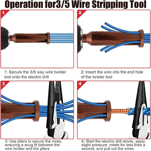Twisting Wire Tool Set, 3 Way/ 5 Way Tool Stripping Wire and Wire Tool Cap Twisting with 1/4" Chuck (Red), Stripper Wire and Twister, Connector Tw...