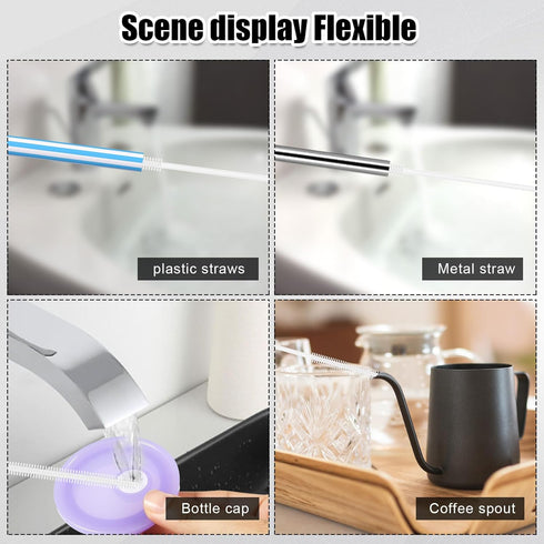 Silicone Straw Brush, 8mm White 9.45in Long Straw Cleaner with Hanging Hole Reusable Straw Washing Tool Bendable Crevice Cleaning Brush Slim Pipe ...