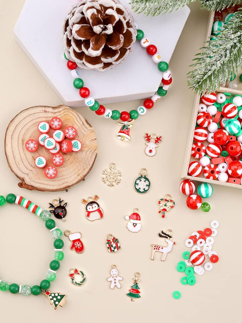 685PCS Christmas Beads Charms for Jewelry Making Kalolary Christmas Enamel Charm Acrylic Snowflake Loose Beads Christmas Tree Polymer Clay Beads X...