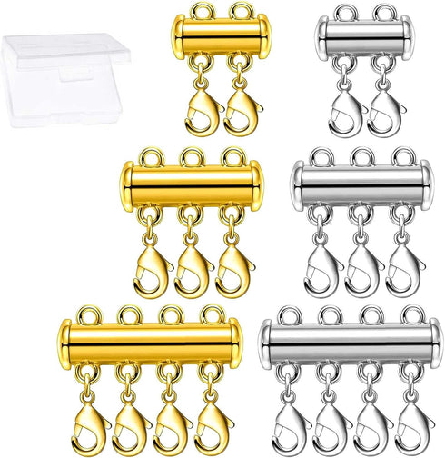 Dailyacc Magnetic Layered Necklace Clasps,6 Pieces 3 Size Slide Clasp Lock Necklace Connector for Multi Strands Slide Tube Clasps...