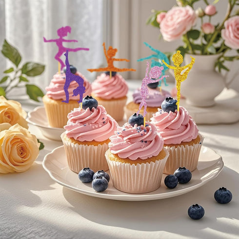35 Pcs Girl Gymnastics Cupcake Toppers Gymnast cupcake Topper for Gymnastics Themed Ballet Girl Birthday Baby Shower Glitter Dancer Cake Toppers D...