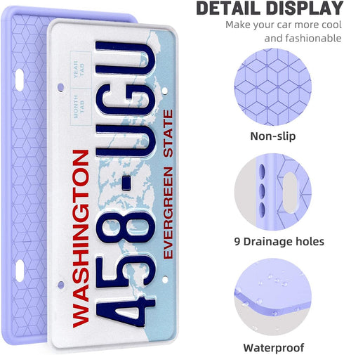 2 Pack Silicone License Plate Frame Front Back License Plate Cover License Plate Bracket Holder Rust-Proof, Rattle-Proof, Weather-Proof, for US CA...