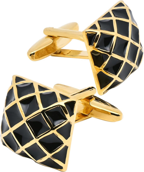 Check Pattern Square Cufflinks for Men Dress In Gift Case Golden Tone Classic Men's Cufflinks Set for Wedding Party Birthday Anniversary Dress...