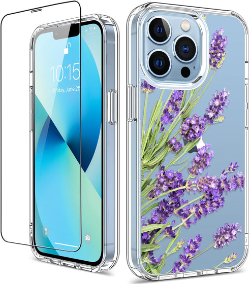GiiKa for iPhone 13 Pro Case with Screen Protector, 6.1 inch Clear Full Body Shockproof Protective Floral Girls Women Hard Case with TPU Bumper Co...