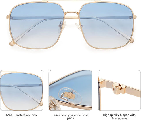 SOJOS Retro Square Aviator Sunglasses Womens Mens Double Bridge Metal Sun Glasses SJ1176...