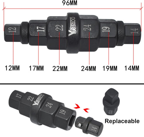 Hex Axle Tool for Motorcycle Front Axle Wheel, Allen Axle Spindle Socket Adapter Tool, 3/8 Inch 12mm 14mm 17mm 19mm 22mm 24mm, 6 in 1 Motorcycle H...
