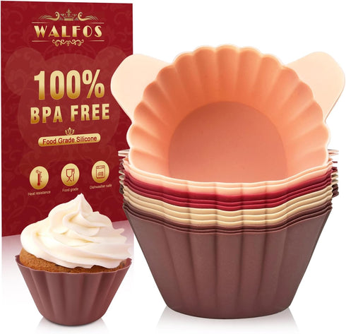 Walfos Cupcake Liners, Pack of 12 Silicone Muffin Cups, 2.8 Inch Silicone Baking Cups With Good Grips Tab, Reusable & Non-stick Silicone Cupcake L...