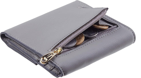 Travelambo RFID Blocking Small Mini Compact Wallet Coin Pouch Holder Trifold Credit Card Holder Pocket Purse for Women (Napa Grey)...