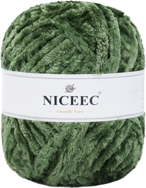 NICEEC 300g Soft Chenille Yarn Blanket Yarn Velvet Yarn for Knitting Fancy Yarn for Crochet Weaving DIY Craft Total Length 150m (164yds)_Army Gree...