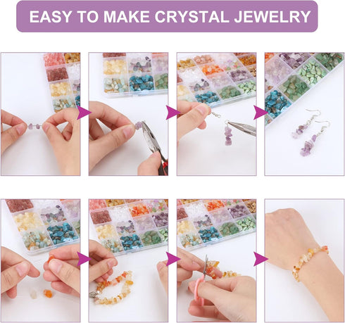 QUEFE 720pcs Crystal Chips Beads Ring Making Kit, 40 Colors Crystal Chips and Gemstone Beads for Jewelry Making Crystal Beads for Ring, Bracelets ...